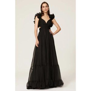 Ieena for Mac Duggal Black Ruffled Cutout Gown Dress Size 6